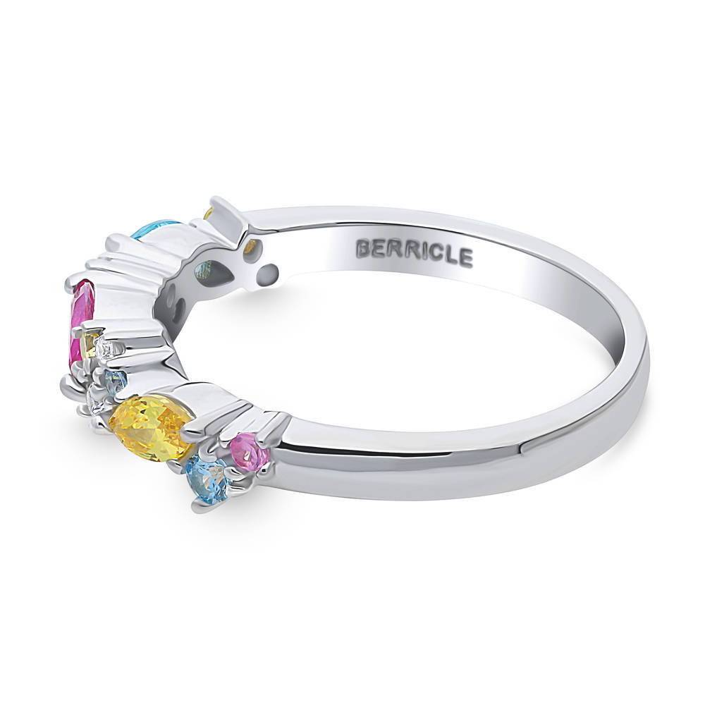 Angle view of Cluster Multi Color CZ Stackable Band in Sterling Silver