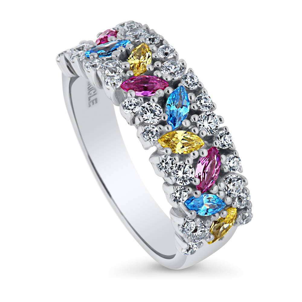 Front view of Cluster Art Deco Multi Color CZ Ring in Sterling Silver