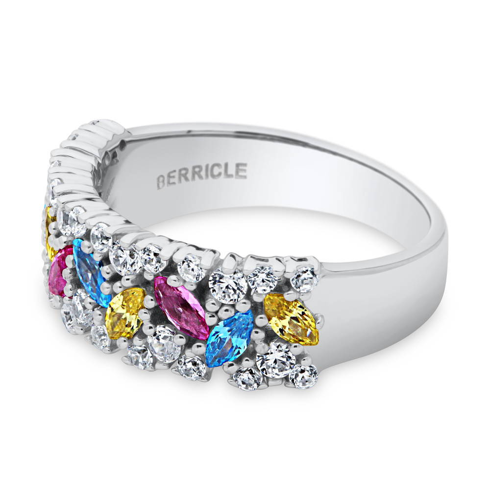 Cluster Art Deco Multi Color CZ Ring in Sterling Silver