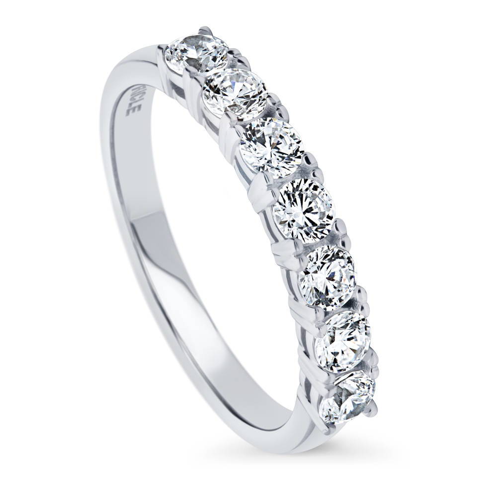 7-Stone CZ Half Eternity Ring in Sterling Silver, front view