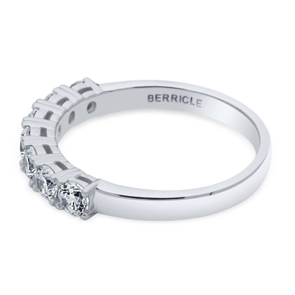 Angle view of 7-Stone CZ Half Eternity Ring in Sterling Silver