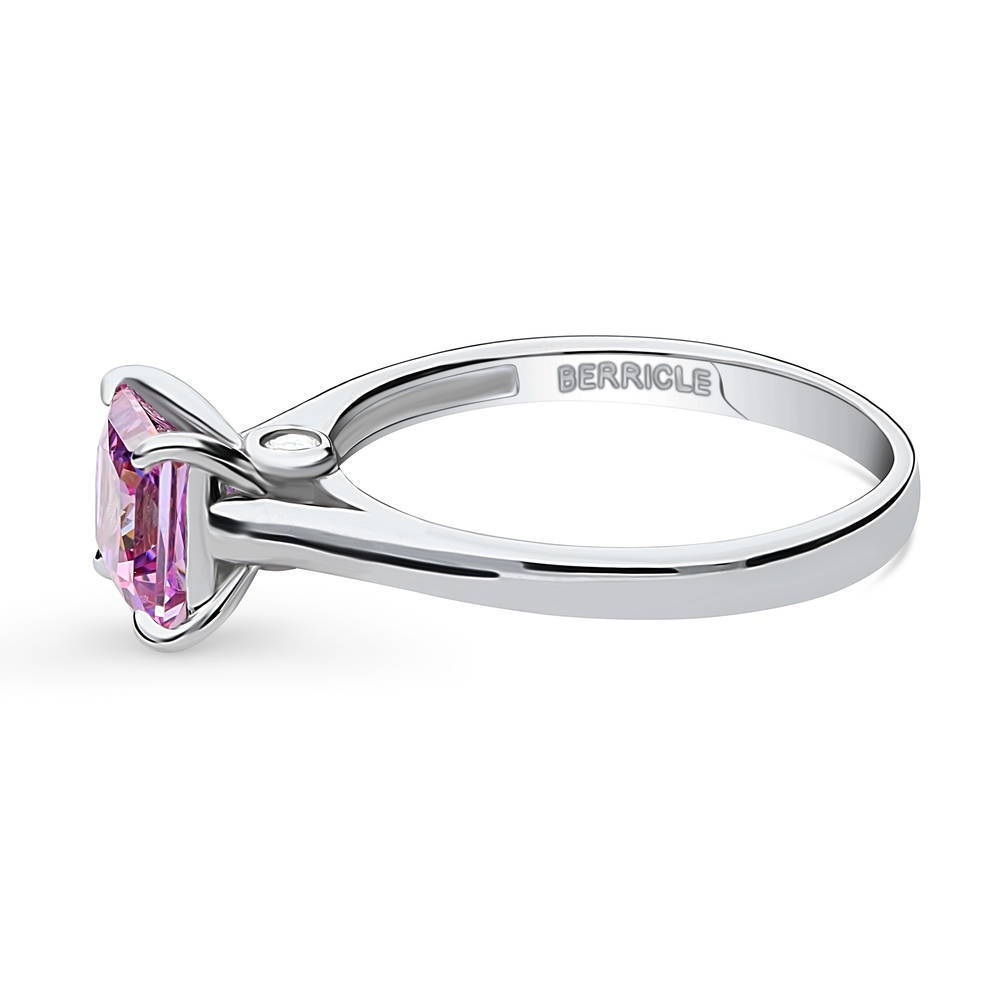 Angle view of Solitaire Purple Princess CZ Ring in Sterling Silver 1.2ct
