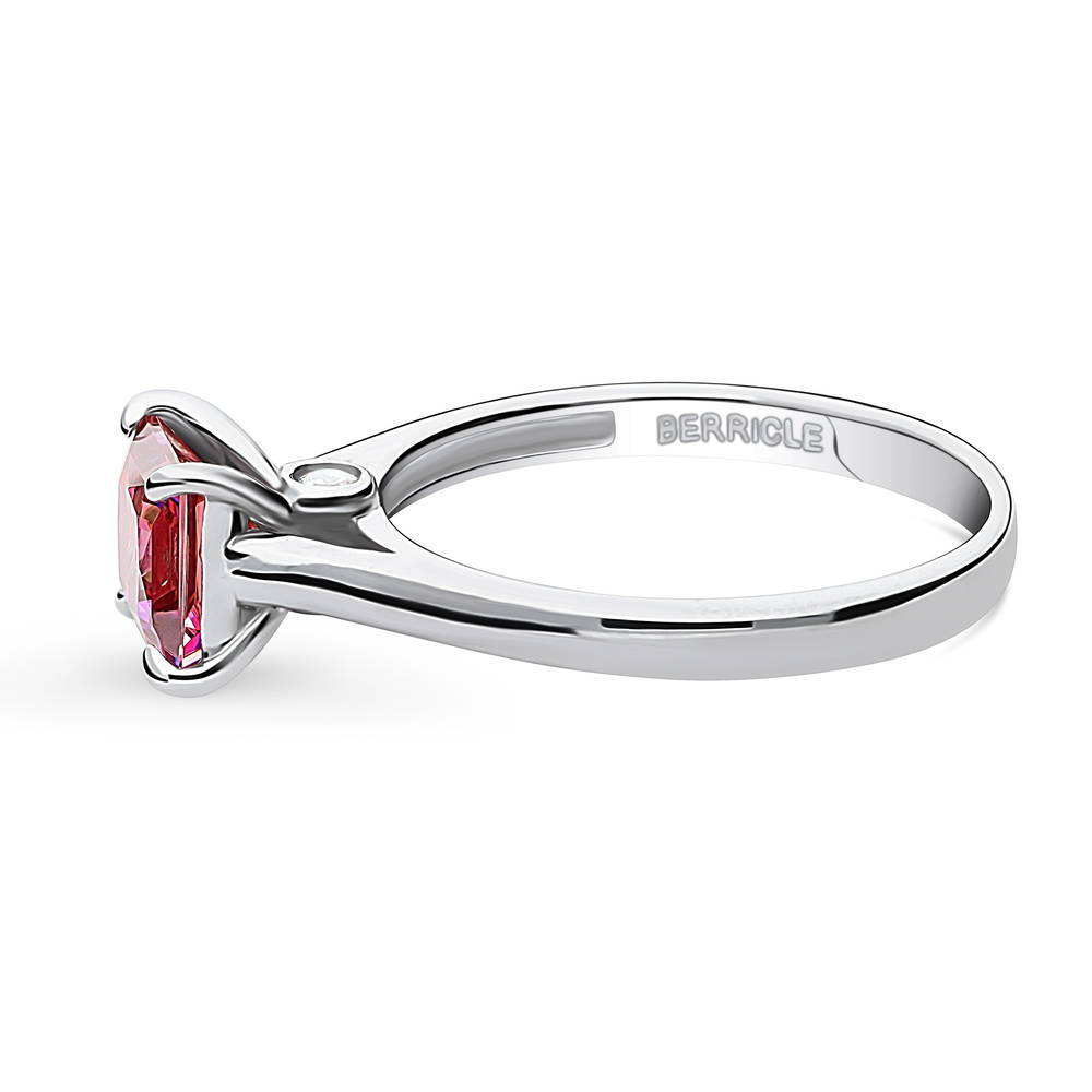 Angle view of Solitaire Red Princess CZ Ring in Sterling Silver 1.2ct