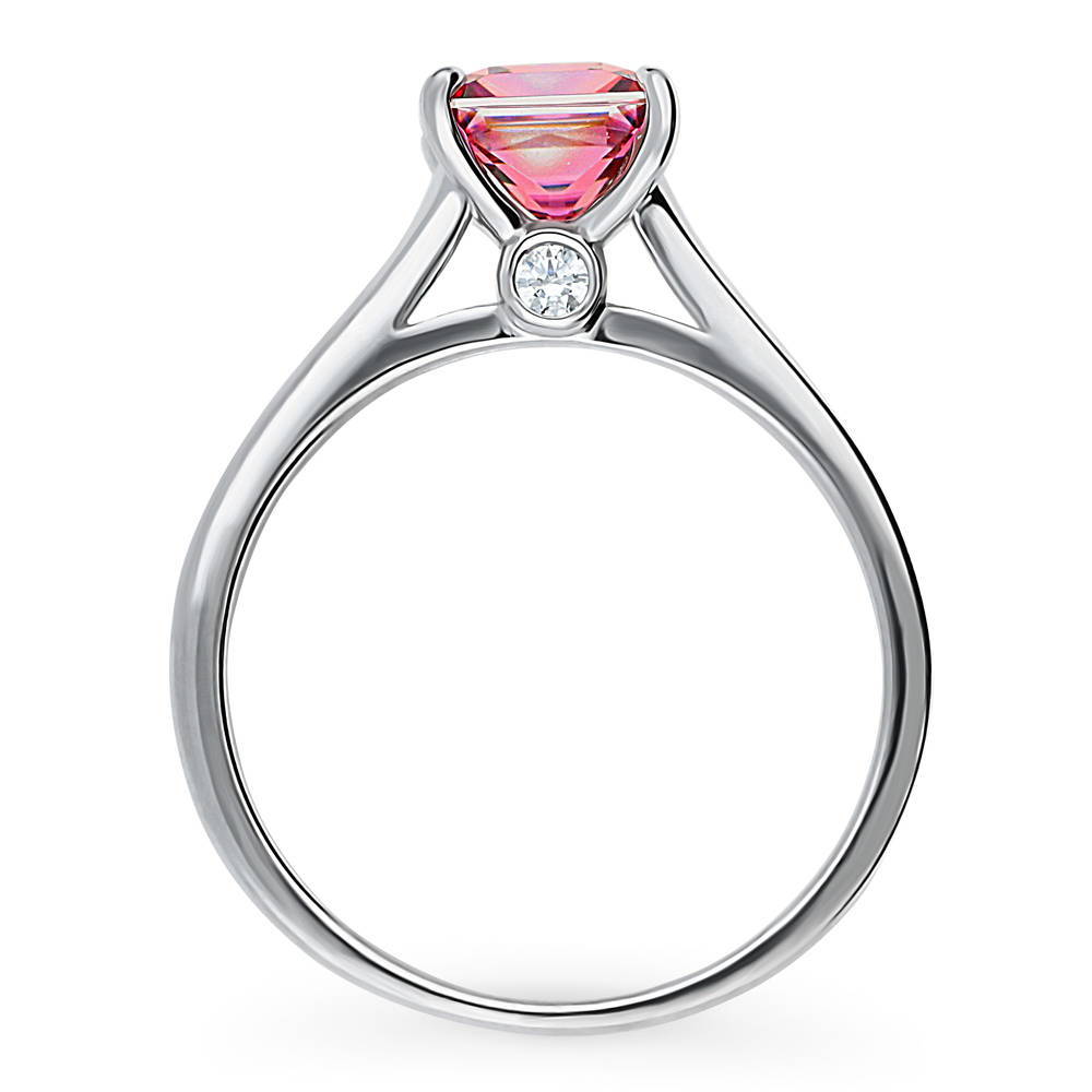 Alternate view of Solitaire Red Princess CZ Ring in Sterling Silver 1.2ct