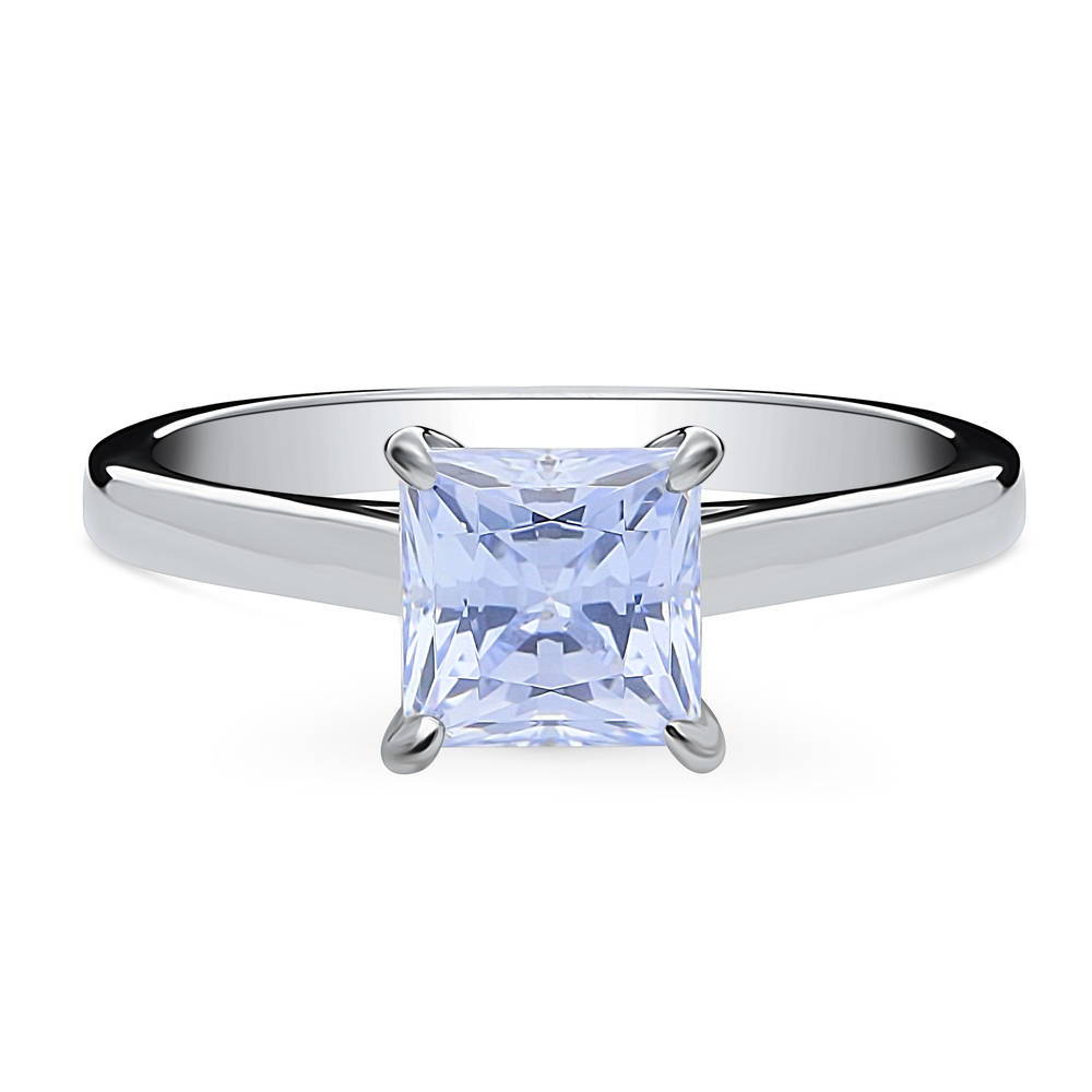 Solitaire Greyish Blue Princess CZ Ring in Sterling Silver 1.2ct, 1 of 9