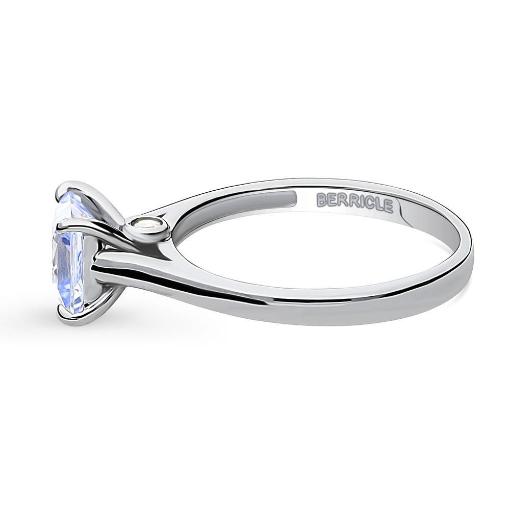 Angle view of Solitaire Greyish Blue Princess CZ Ring in Sterling Silver 1.2ct, 5 of 9