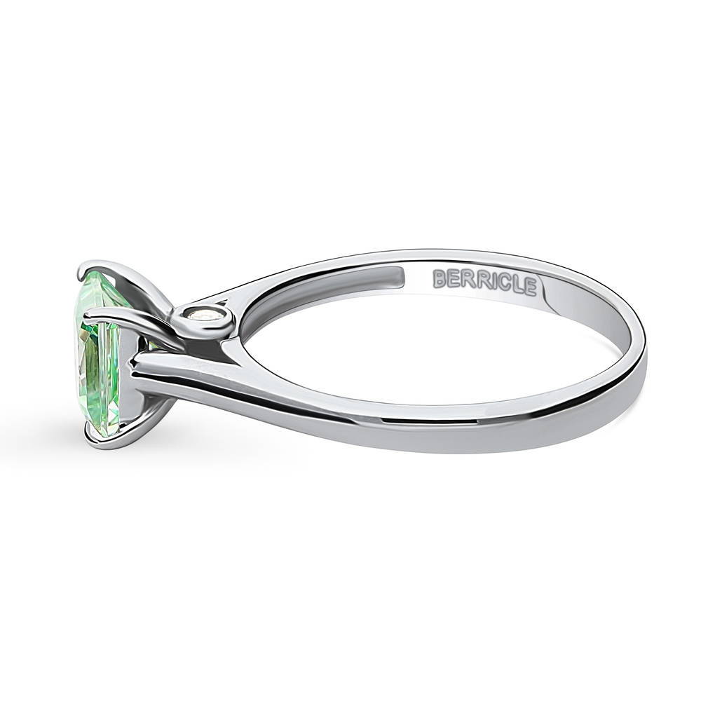 Angle view of Solitaire Green Princess CZ Ring in Sterling Silver 1.2ct