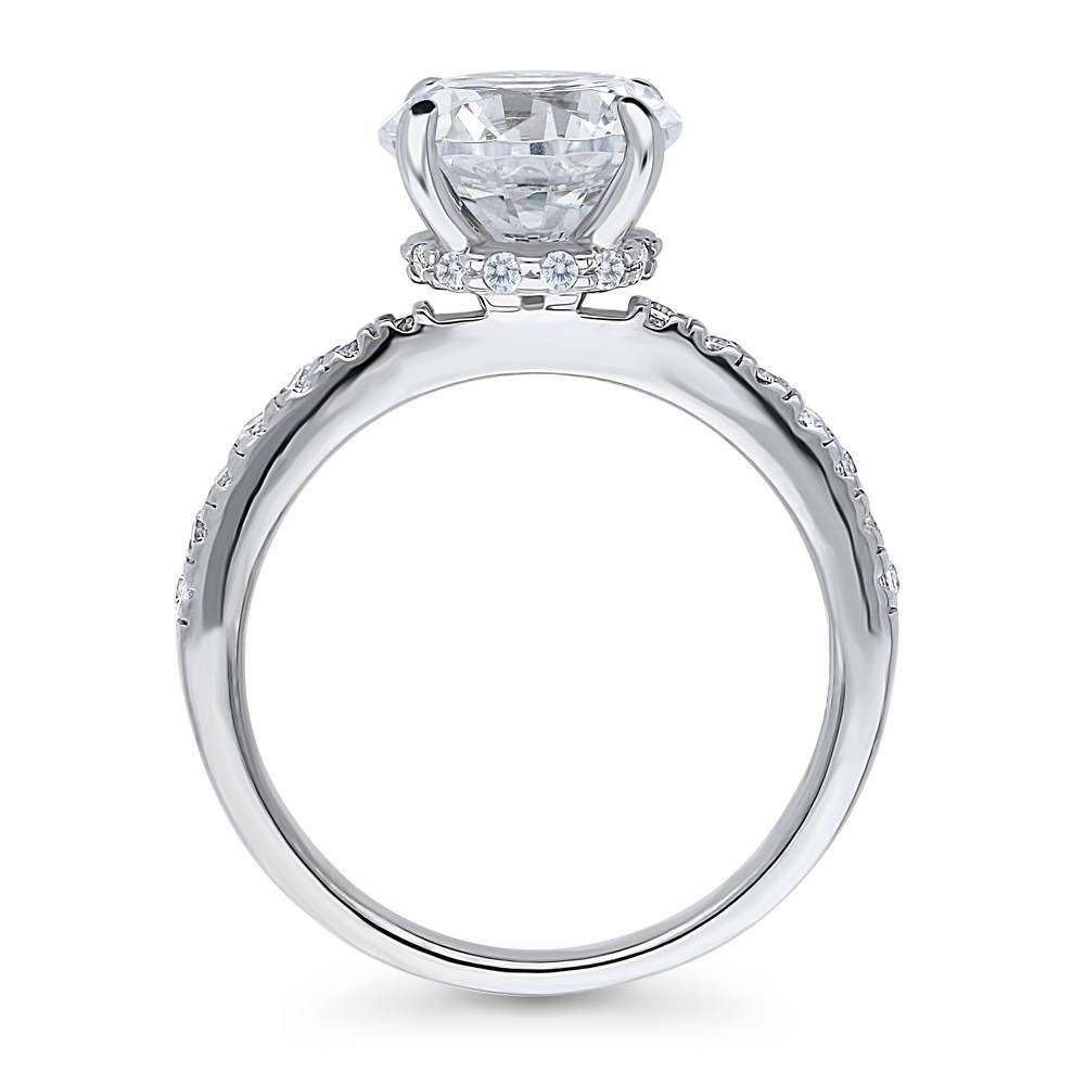 Alternate view of Solitaire Hidden Halo 2.7ct Round CZ Ring in Sterling Silver