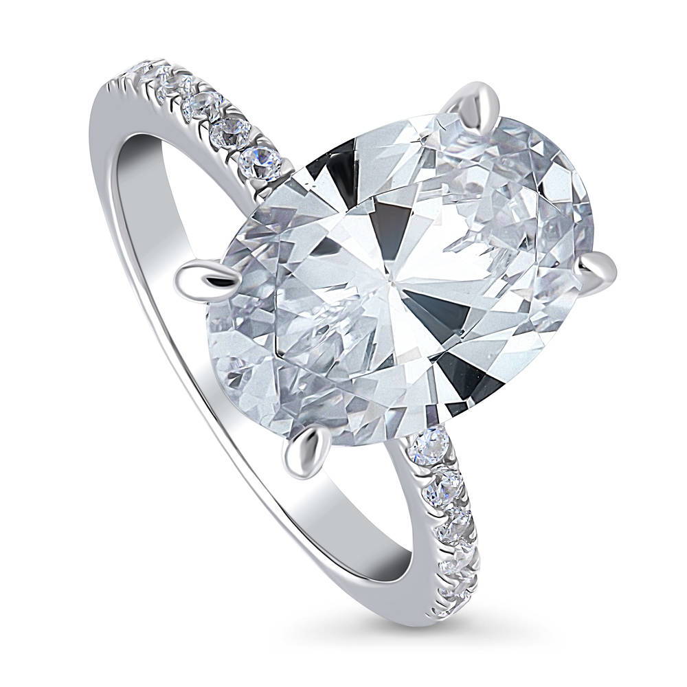 Solitaire Hidden Halo 5.5ct Oval CZ Ring in Sterling Silver