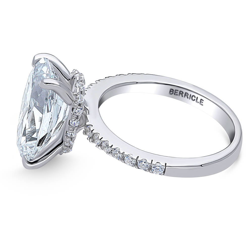 Angle view of Solitaire Hidden Halo 5.5ct Oval CZ Ring in Sterling Silver