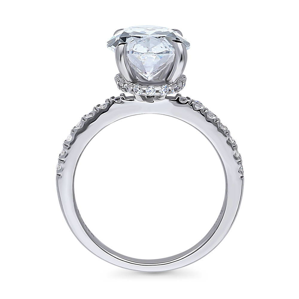 Alternate view of Solitaire Hidden Halo 5.5ct Oval CZ Ring in Sterling Silver