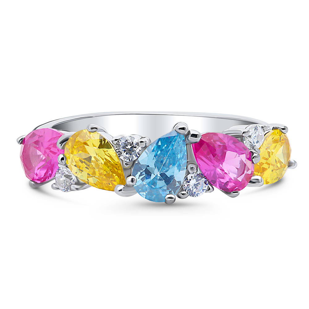 Cluster Multi Color CZ Stackable Band in Sterling Silver