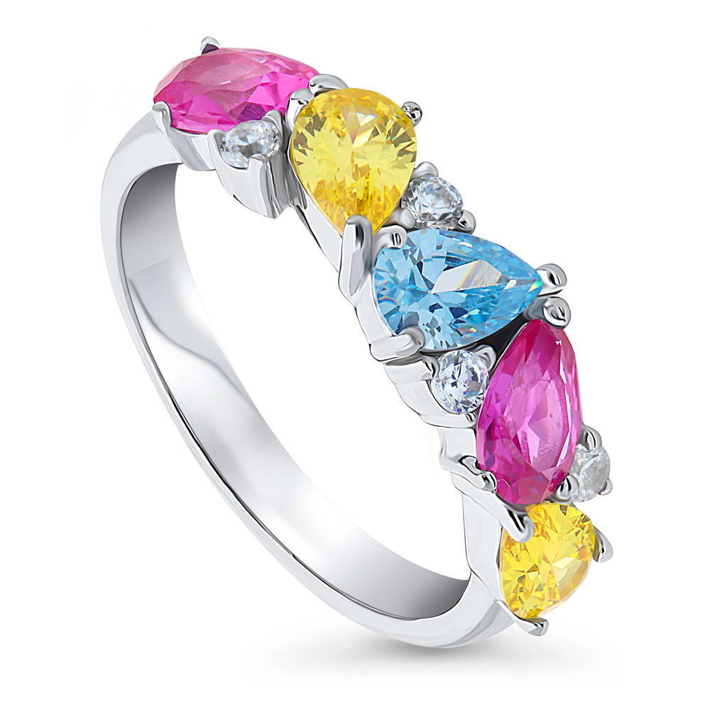 Cluster Multi Color CZ Stackable Band in Sterling Silver
