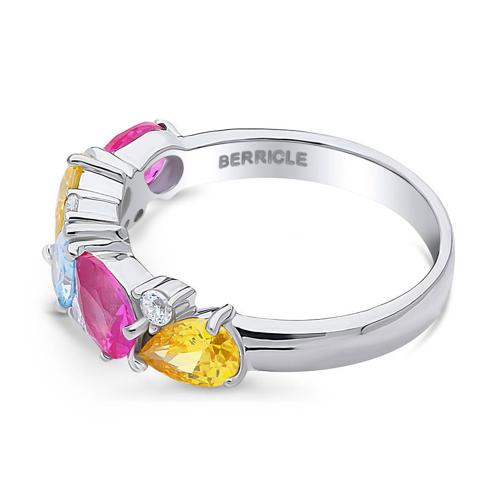 Cluster Multi Color CZ Stackable Band in Sterling Silver
