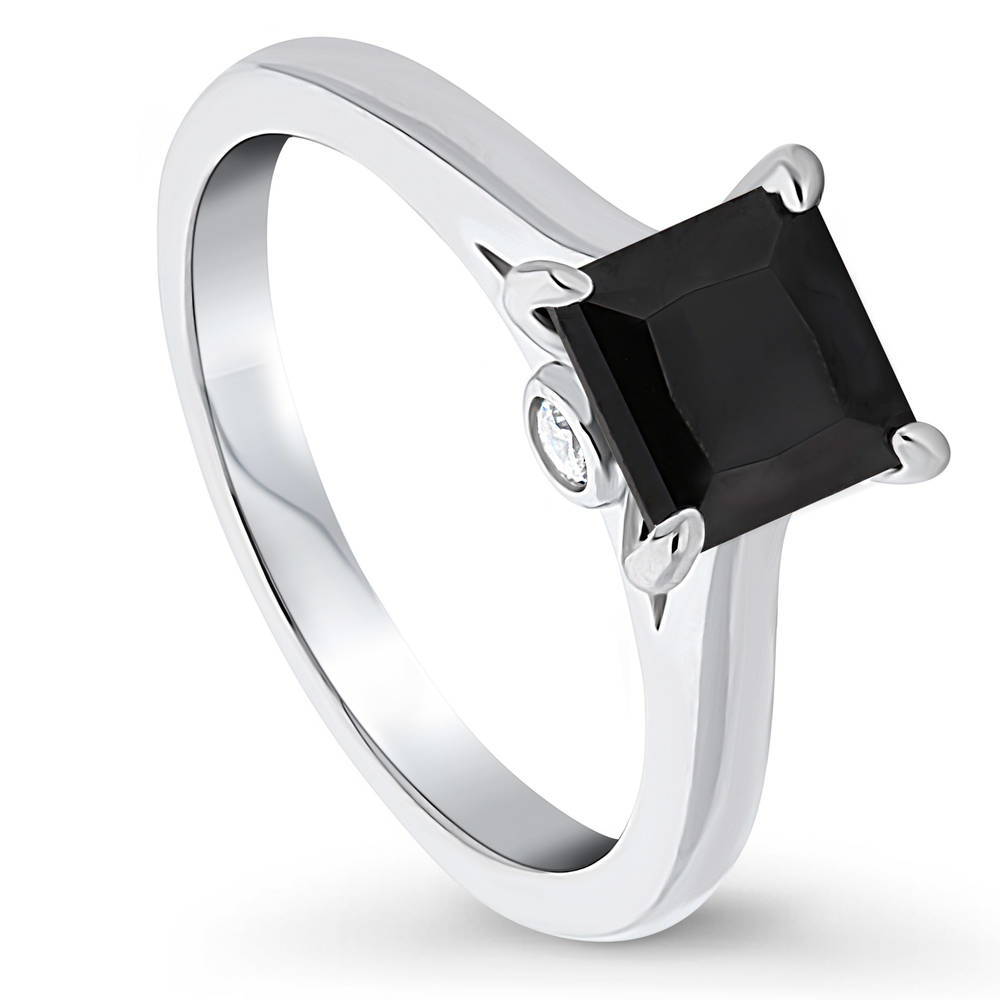 Solitaire Black Princess CZ Ring in Sterling Silver 1.2ct