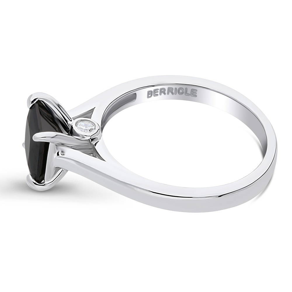Angle view of Solitaire Black Princess CZ Ring in Sterling Silver 1.2ct