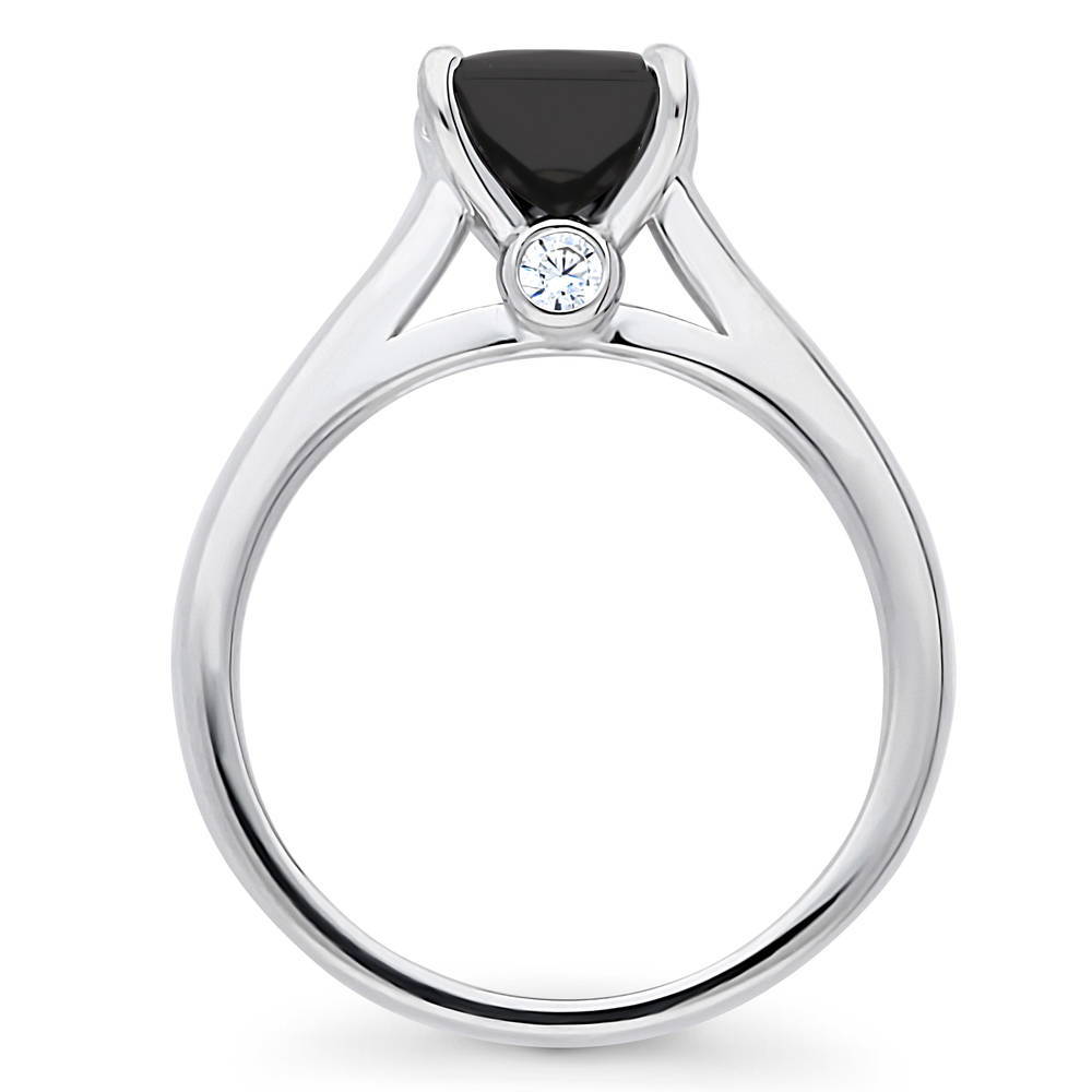 Alternate view of Solitaire Black Princess CZ Ring in Sterling Silver 1.2ct
