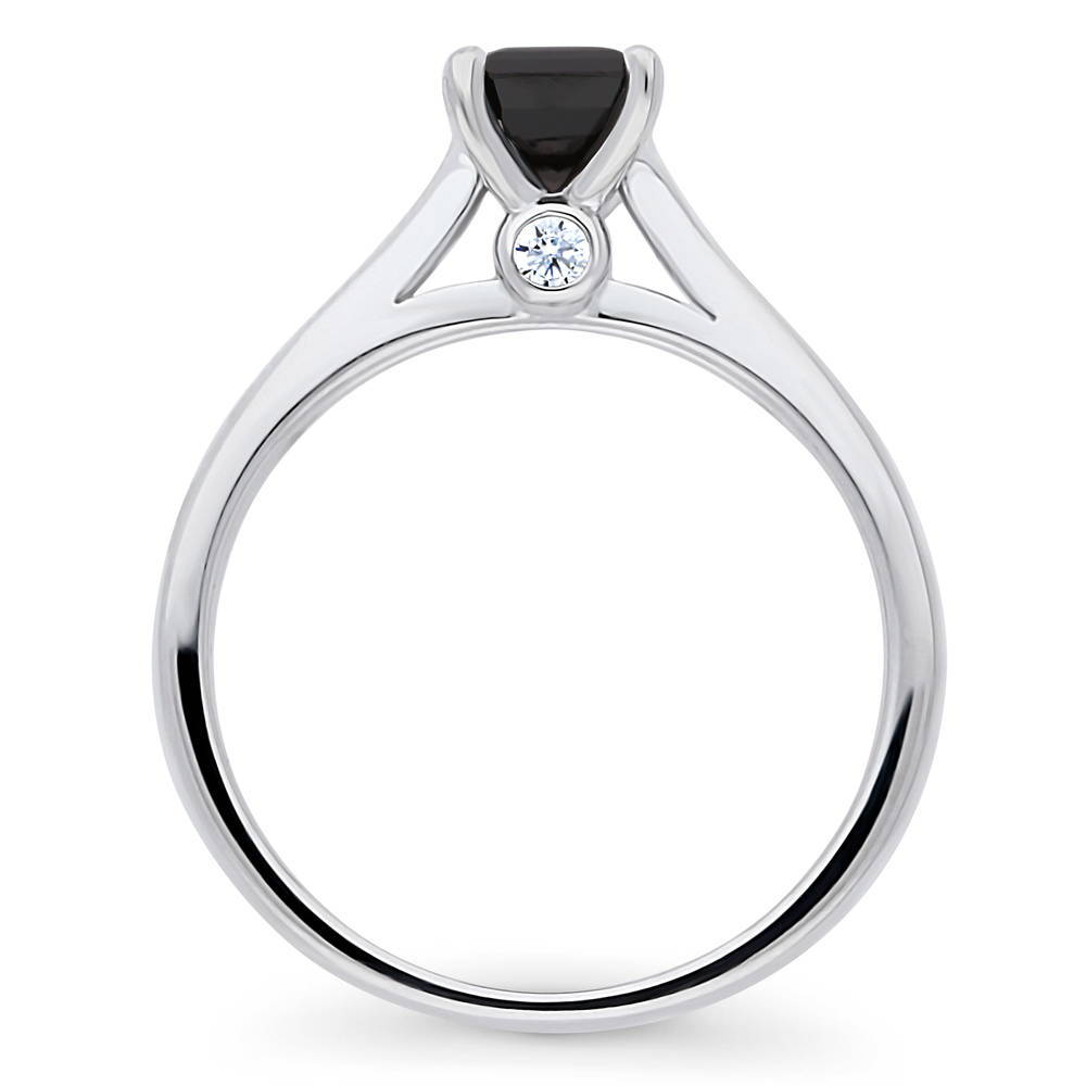 Alternate view of Solitaire Black Emerald Cut CZ Ring in Sterling Silver 1ct