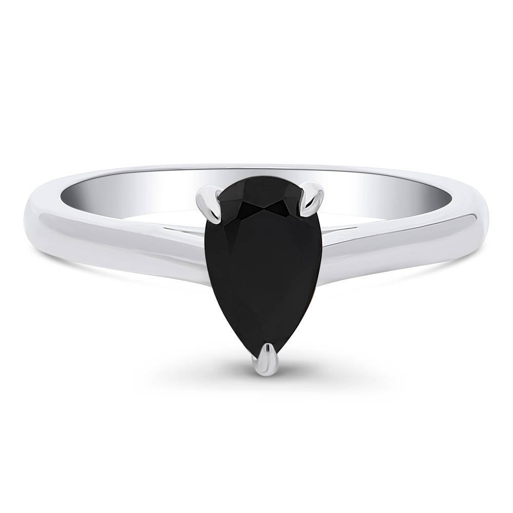 Solitaire Black Pear CZ Ring in Sterling Silver 0.8ct