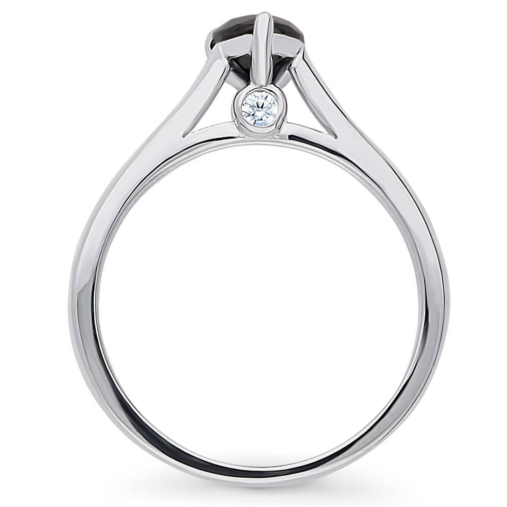 Alternate view of Solitaire Black Pear CZ Ring in Sterling Silver 0.8ct