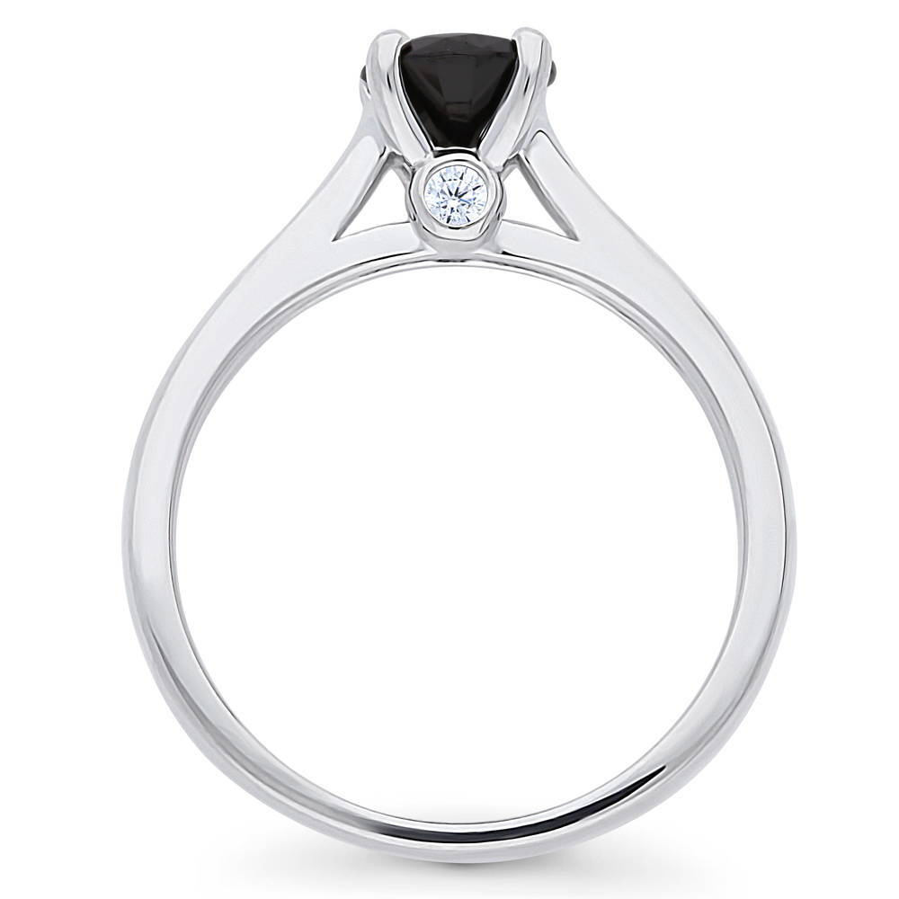 Alternate view of Solitaire Black Round CZ Ring in Sterling Silver 0.8ct