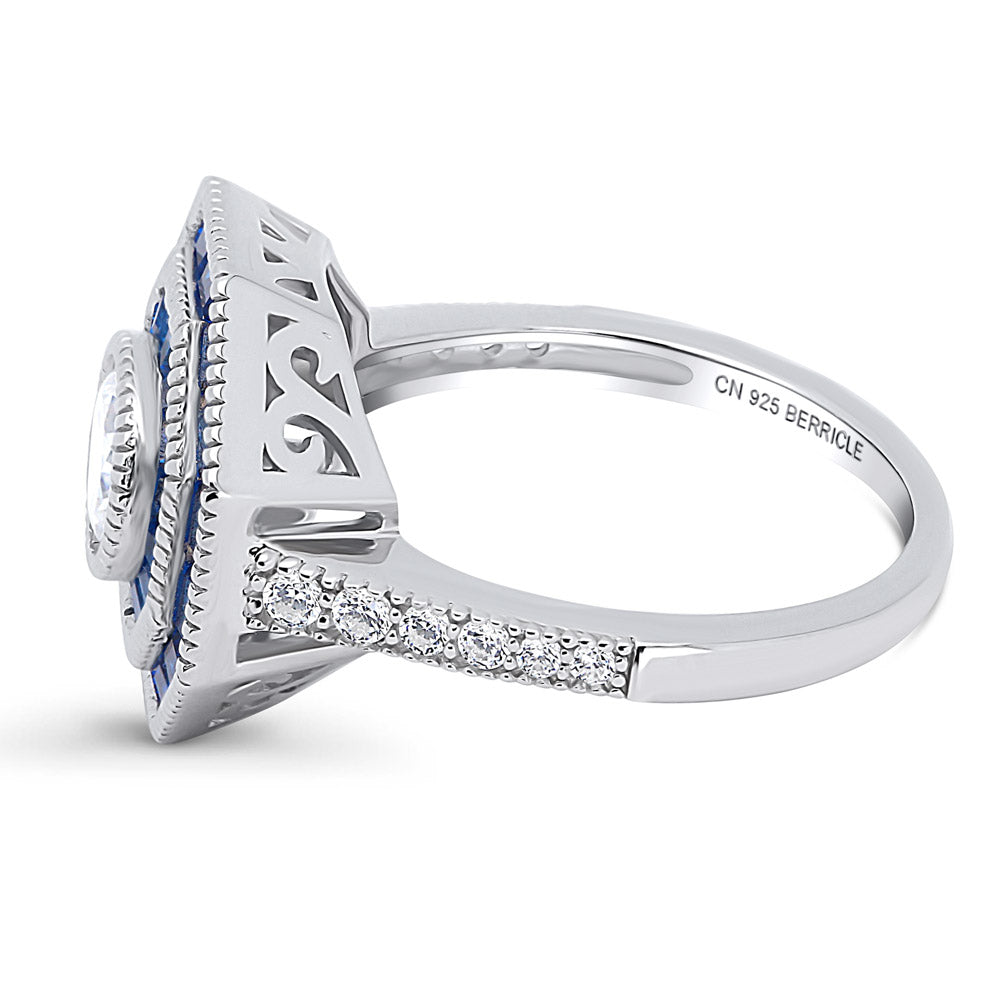 Angle view of Halo Art Deco Round CZ Statement Ring in Sterling Silver, 5 of 12