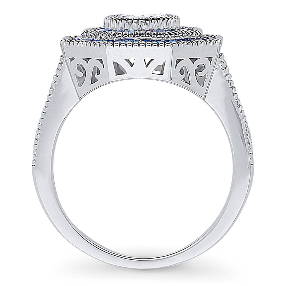 Halo Art Deco Round CZ Statement Ring in Sterling Silver