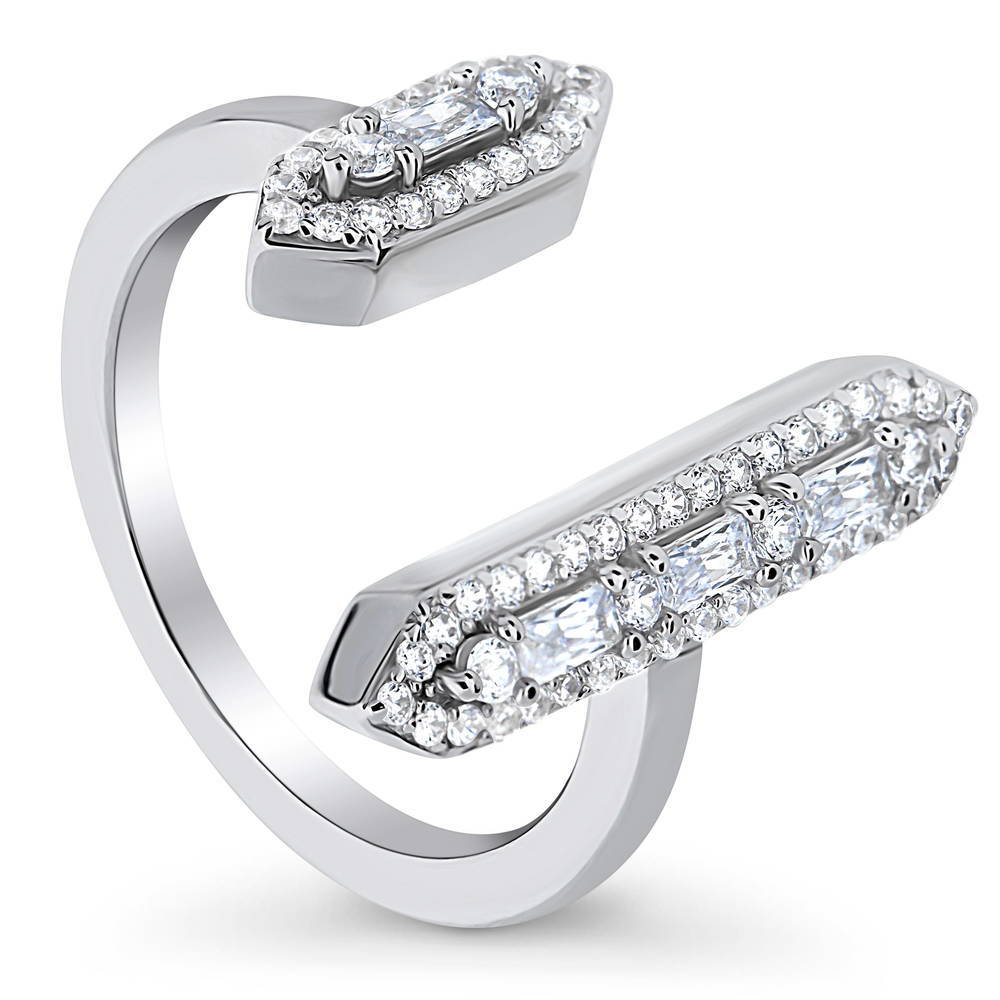 Front view of Bar Open CZ Statement Ring in Sterling Silver