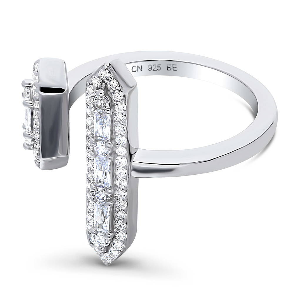 Bar Open CZ Statement Ring in Sterling Silver, side view