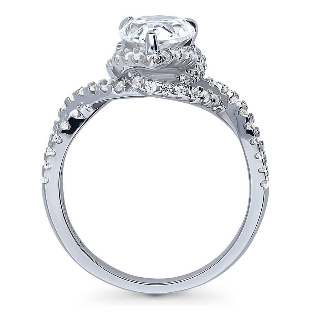 Alternate view of Woven Halo CZ Ring in Sterling Silver