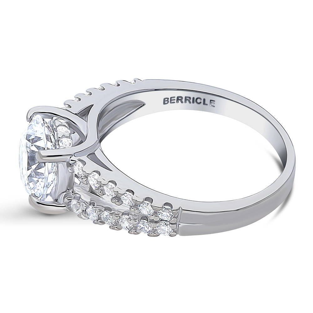 Angle view of Solitaire 2ct Round CZ Split Shank Ring in Sterling Silver
