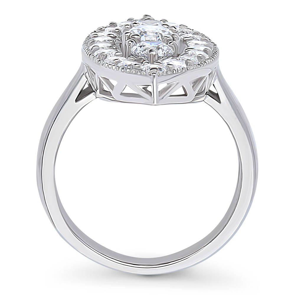 Alternate view of 3-Stone Navette Round CZ Statement Ring in Sterling Silver