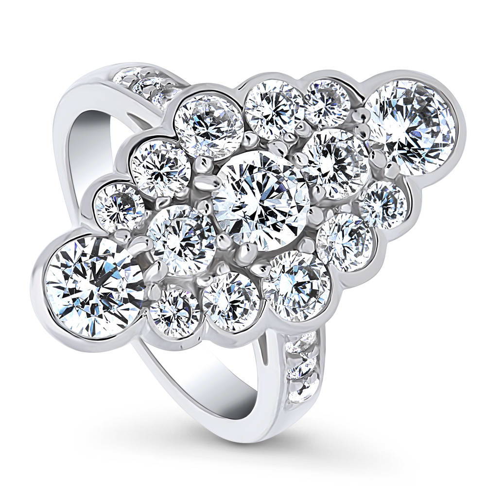 Front view of Bubble Navette CZ Statement Ring in Sterling Silver