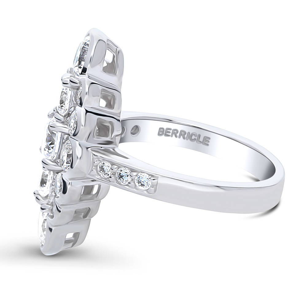 Angle view of Bubble Navette CZ Statement Ring in Sterling Silver