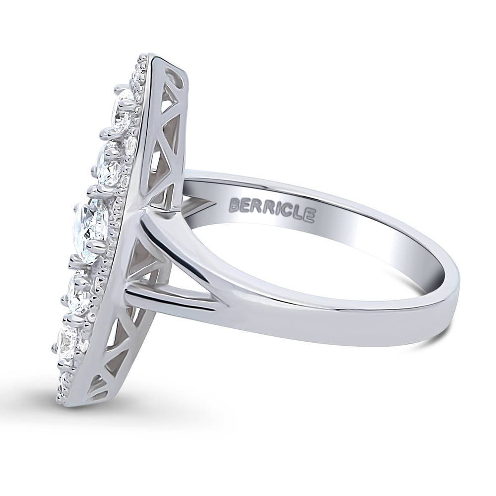 Angle view of 5-Stone Navette CZ Statement Split Shank Ring in Sterling Silver