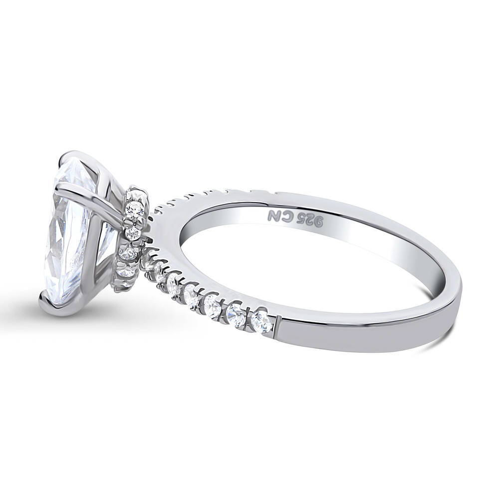 Angle view of Solitaire Hidden Halo 1.8ct Pear CZ Ring in Sterling Silver