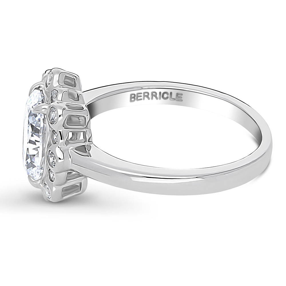 Angle view of Bubble Halo CZ Ring in Sterling Silver