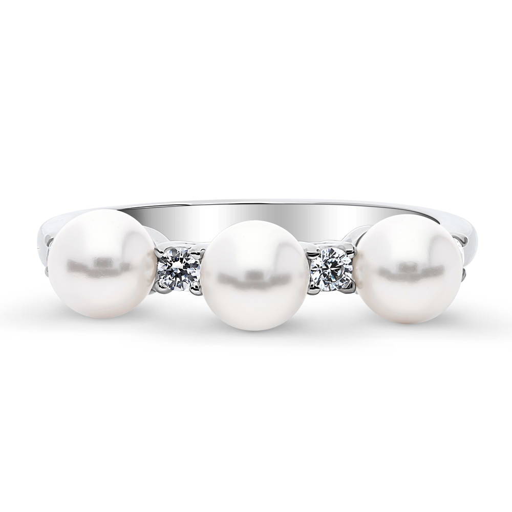 Ball Bead Imitation Pearl Ring in Sterling Silver