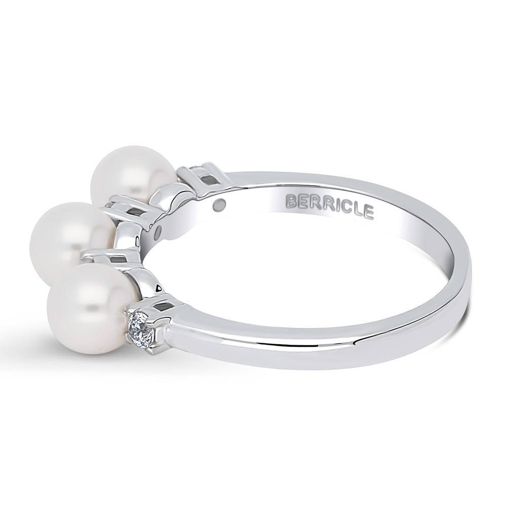 Angle view of Ball Bead Imitation Pearl Ring in Sterling Silver