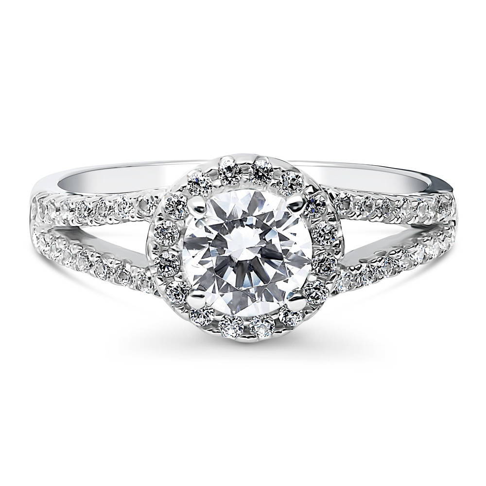 Halo Round CZ Split Shank Ring in Sterling Silver