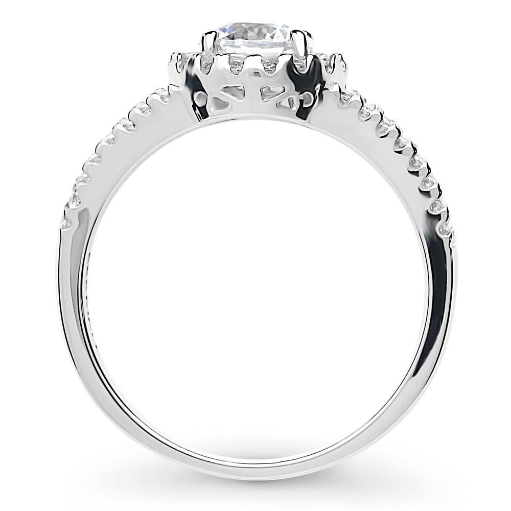 Alternate view of Halo Round CZ Split Shank Ring in Sterling Silver