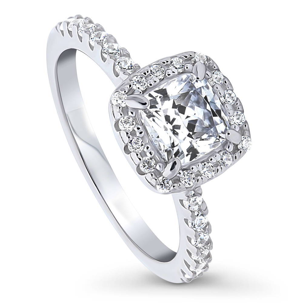 Front view of Halo Cushion CZ Ring in Sterling Silver, 4 of 11