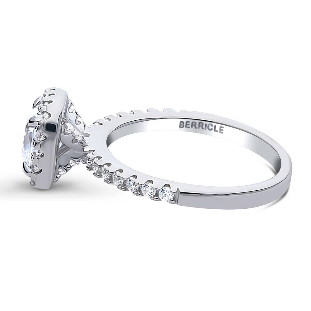 Angle view of Halo Cushion CZ Ring in Sterling Silver, 5 of 11
