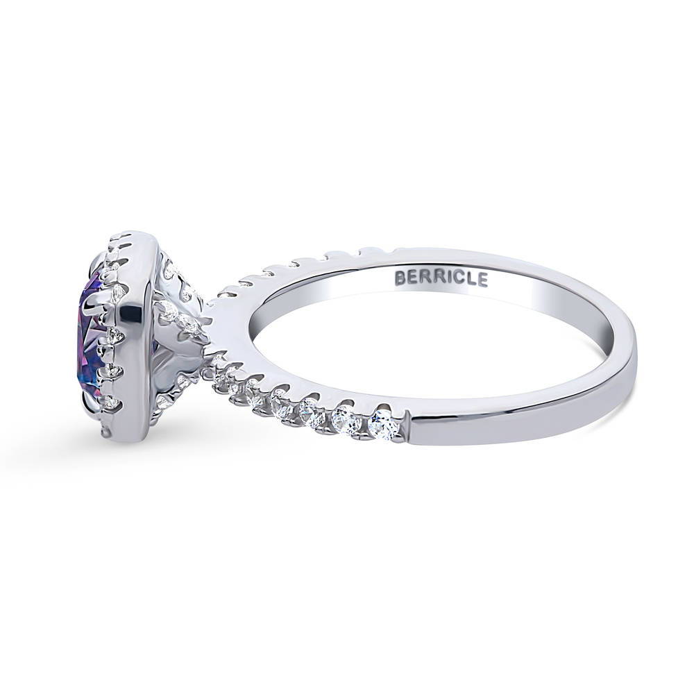 Halo Kaleidoscope Purple Aqua Cushion CZ Ring in Sterling Silver