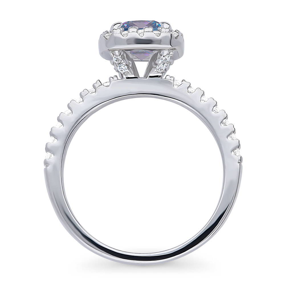 Halo Kaleidoscope Purple Aqua Cushion CZ Ring in Sterling Silver
