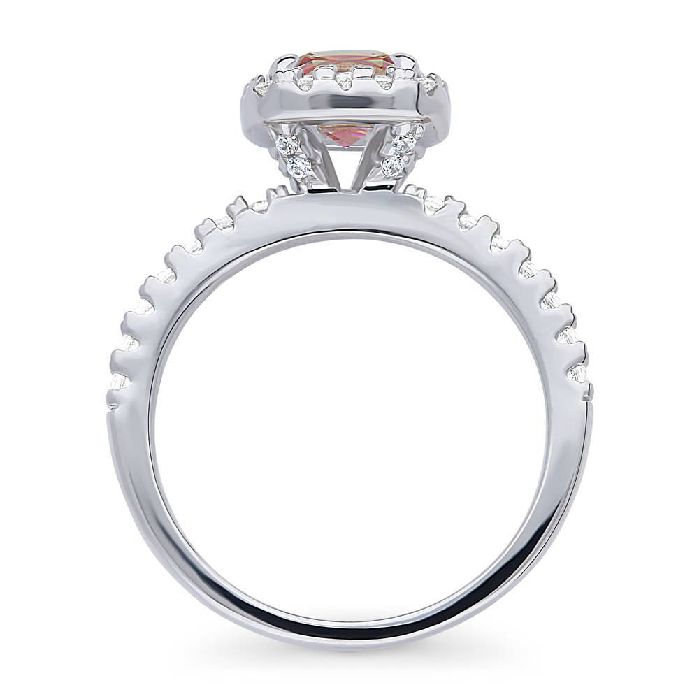 Alternate view of Halo Kaleidoscope Red Orange Cushion CZ Ring in Sterling Silver