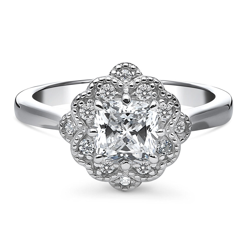 Flower Halo CZ Ring in Sterling Silver