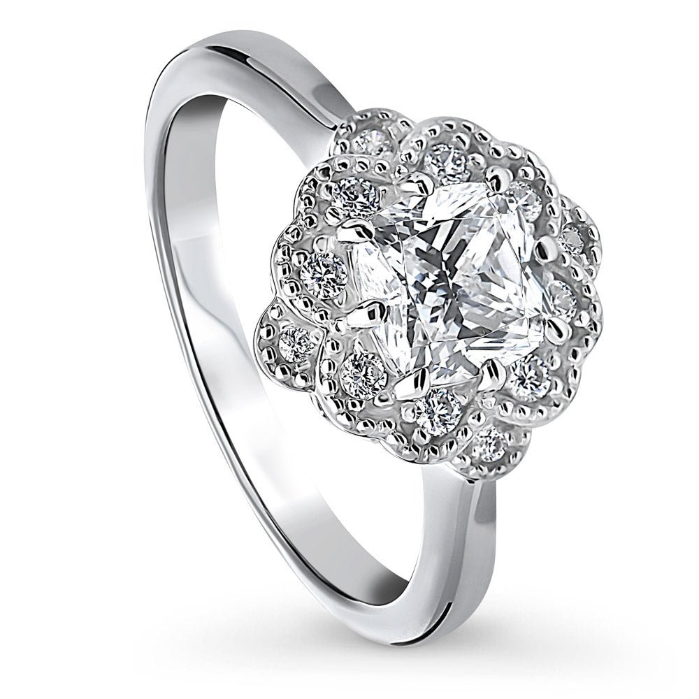 Flower Halo CZ Ring in Sterling Silver