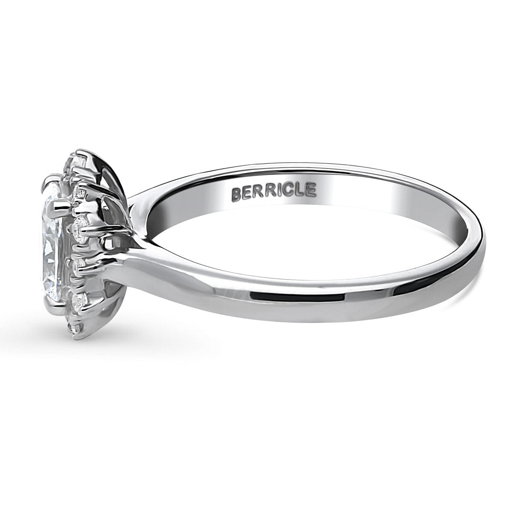 Halo Art Deco Oval CZ Ring in Sterling Silver