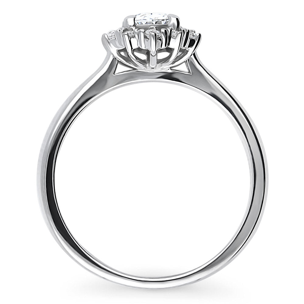 Halo Art Deco Oval CZ Ring in Sterling Silver